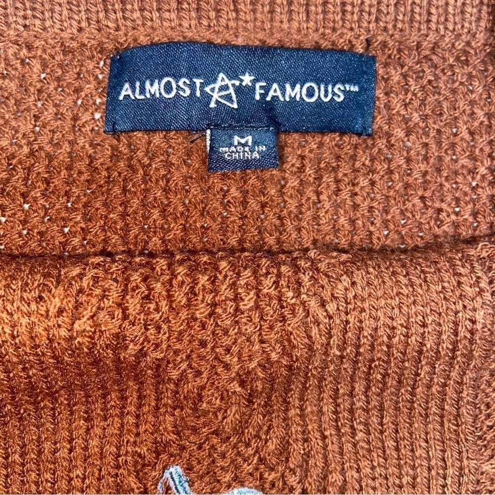 EUC Women’s Crop top/Cardigan Almost Famous Brown Embroidered Knit - Picture 6 of 6